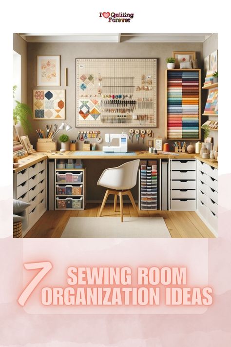 7 Sewing Room Organization Ideas Craft Room Storage Under Table, Sewing Closet Ideas, Sewing Corner Ideas, Quilt Rooms Ideas Studios, Sewing Room Ikea, Ikea Sewing Room Ideas, Sewing Room Layout, Sewing Room Storage Ideas, Sewing Room Organization Ideas