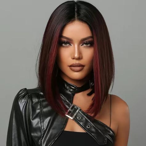 New In Package Straight Bob Ombre Heat Resistant 16" Long Burgandy Short Hair, 앞머리 스타일, Pretty Wigs, Kort Bob, Burgundy Highlights, Ombre Bob, Wig Party, Red Wigs, Woman Wine