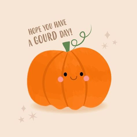 Cute Pumpkin Art, Cute Fall Cartoon, Thanksgiving Paintings, Thanksgiving Posters, Pumpkin Puns, Friday Illustration, Pumpkin Cartoon, Happy Halloween Cute, Cartoon Pumpkin