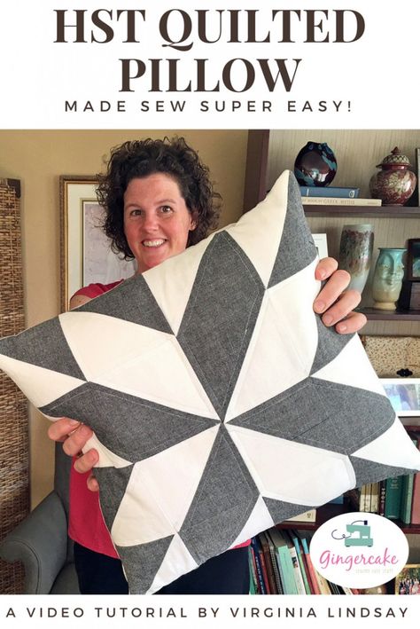 HST Quilted Pillow Tutorial Video | Gingercake Pillow Video, Quilted Pillow Covers, Half Square Triangle Quilts, Pillow Tutorial, Patchwork Cushion, Star Quilt Blocks, Patchwork Pillow, Sewing Pillows, Patchwork Quilting