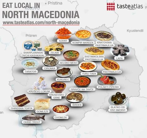 Macedonia Map, Macedonian Food, Drinks And Food, Food Map, Recipe Icon, North Macedonia, Traditional Dishes, Foreign Countries, Cooking Basics