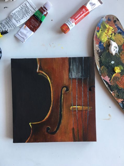 Violin Acrylic Painting, Books Painting Art Acrylic, Music Related Paintings On Canvas, Violin Canvas Painting, Canvas Music Painting, Violin Painting Easy, Painting Ideas For Birthday Gift, Acrylic Painting Canvas Aesthetic, Birthday Painting Ideas On Canvas