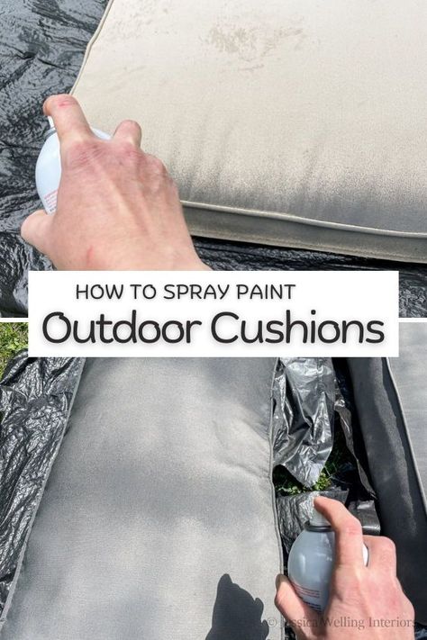 How To Paint Patio Cushions Tutorial Recovering Outdoor Cushions, How To Dye Patio Cushions, How To Recover Patio Cushions, Painting Patio Cushions, How To Dye Outdoor Cushion Covers, How To Paint Outdoor Cushions, Patio Cushion Ideas, Outdoor Fabric Paint, Recover Patio Cushions