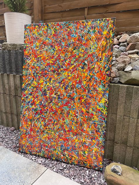 Abstract Jackson pollock inspired art, Jackson pollock large artwork, Jackson pollock style art, Pollock inspired painting, Pollock wall art Pollock Paintings, Inspired Painting, Stretched Painting, Year 5, Colorful Abstract Painting, Large Artwork, Drip Painting, Jackson Pollock, Abstract Canvas Painting