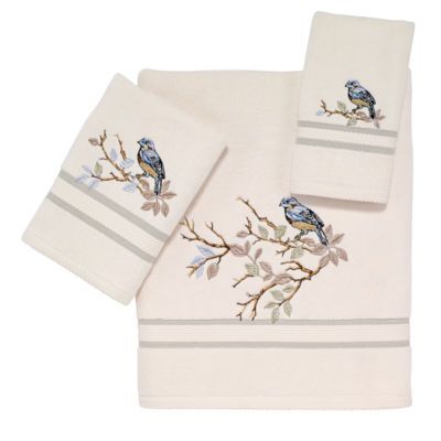 Bird Sitting On A Branch, Floral Bath Towels, Embroidered Bath Towels, Bird Sitting, Floral Bath, Embroidered Bird, Bath Accessories Set, Fingertip Towels, Cotton Hand Towels