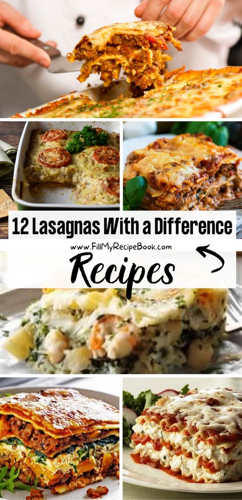 Sharing a few lasagna recipe ideas for all people diets, beef, vegetarian, seafood. all with creamy cheese toppings to serve for a meal for dinners or lunch. freezable meals to. Unusual Lasagna Recipes, Bean And Cheese Lasagna, Different Types Of Lasagna, Lasagna Filling Ricotta Recipe, Tuna Lasagna Recipes, Different Lasagna Ideas, Different Lasagna Recipes, Unique Lasagna Recipes, Lasagna Variations