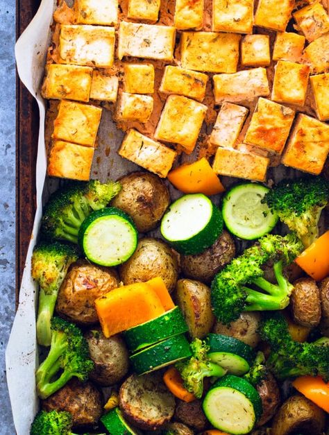 Say goodbye to boring lunches with this Sheet Pan Buffalo Tofu Meal Prep recipe, where tofu gets a fiery makeover with a generous coating of spicy buffalo sauce! Crispy tofu cubes are oven-roasted with colorful vegetables and delicious yukon gold potatoes on a single sheet pan for added convenience, creating a meal that checks-in all the boxes. With its perfect balance of heat, flavor, and nutrition, we're confident this one will become a regular in your meal prep routin. Gluten-free, ... Tofu Cubes Recipes, Tofu Sheet Pan Dinner, Tofu Sheet Pan, Tofu Meal Prep, Pan Tofu, Tofu Cubes, Buffalo Tofu, Peanut Butter Protein Cookies, Protein Banana Bread