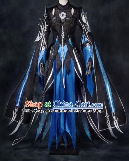 Chinese Ancient Cosplay Heroine Blue Armor Female Knight Dress Traditional Hanfu Swordsman Costume for Women Blue Outfit Female, Blue Armor Female, Hanfu Swordsman, Hanfu Armor, Armor Female, Blue Armor, Knight Dress, Armor Dress, Dress Traditional