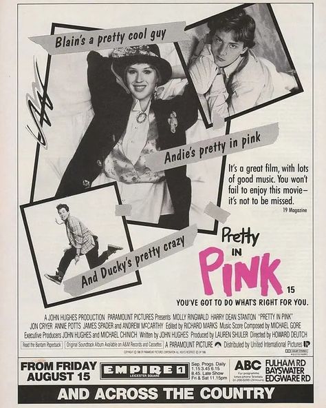 Pretty In Pink Poster, Jon Cryer, Annie Potts, Andrew Mccarthy, John Hughes, James Spader, Pink Posters, Great Films, Paramount Pictures