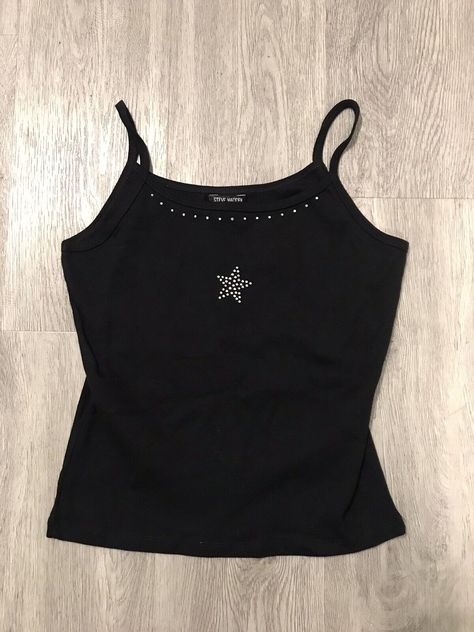 NWT Y2K Steve Madden Gothic Tank Tops Rhinestone Gemstone Grunge Punk New Star  | eBay Y2k Tops 2000s, Y2k Tank Top Outfit, Y2k Rhinestone Top, Bejeweled Shirt, 2000 Tops, Rhinestone Clothes, Diy Grunge Clothes, 2000s Shirts, Bedazzled Shirt