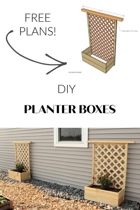 High Planters, Easy Planter Box, Scrap Wood Project, Diy Wooden Planters, Diy Planters Outdoor, Planter Box With Trellis, Planter Box Plans, Planter Trellis, Diy Planter