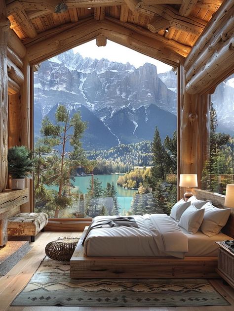 Mountain Home Bedroom, Bedroom With A View, Dream Life House, Dream House Interior, Mountain Home, Mountain House, House Goals, Cabin Homes, Cabins In The Woods