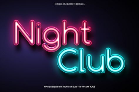 Neon text effect for night club related ... | Premium Vector #Freepik #vector #design #typography #text #neon Neon Text Effect, Text Inspiration, Neon Text, 15 Aug, 3d Text Effect, Glow Effect, 3d Text, Favorite Fonts, Text Effect