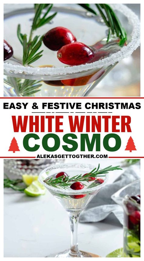 Light Christmas Drinks For Adults, White Christmas Alcoholic Drink, White Winter Cosmopolitan, Batched Winter Cosmo, Bonefish Winter White Cosmo, Christmas Cosmopolitan Pitcher, Winter White Cosmo Bonefish, Clear Holiday Cocktails, White Cranberry Cosmopolitan