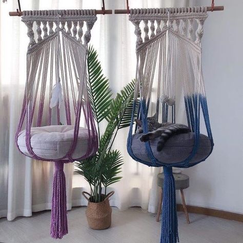 Cat Hammock Tutorial, Macrame Pet, Macrame Cat Hammock, Gatto Carino, Makramee Diy, Pet Hammock, Cat Hammock, Boho Macrame, Macrame Hanging