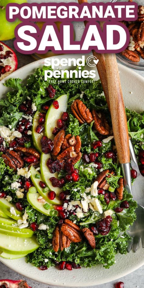 Pomegranate Pecan Salad, Winter Kale Salad With Pomegranate, Kale Apple Pomegranate Salad, Apple Pomegranate Harvest Salad, Kale And Pomegranate Salad Recipes, Apple And Pomegranate Salad, Spring Mix Pomegranate Salad, Kale Salad With Pomegranate Seeds, Kale And Pomegranate Salad