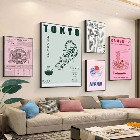 Ramen Painting, Korean Posters, Ramen Bowls, Japan Wall Art, Posters Aesthetic, Japanese Lanterns, Aesthetic Living Room, Japanese Ramen, Japanese Wall