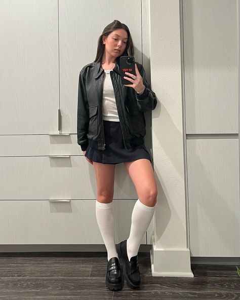 High Black Socks Outfit, White High Socks Outfits, Skirt And Long Socks Outfit, Loafers With Long Socks, Knee High Tights, Skirt With Long Socks, Black Knee Socks Outfit, Compression Socks Outfit, White Knee Socks Outfit