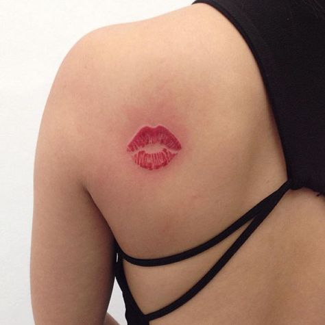 Tatto Lips, Red Lips Tattoo, Lip Print Tattoos, Als Tattoo, Barbie Tattoo, Kiss Tattoos, Lipstick Tattoos, Lipstick Mark, Mark Tattoo