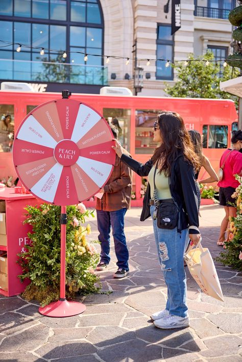 Custom Prize Wheel Party Activation Ideas, Pop Up Brand Activation, Influencer Party Ideas, Pop Up Experience, Festival Entertainment Ideas, Pop Up Stand Design, Event Pop Up, Store Anniversary Ideas Retail, Interactive Pop Up