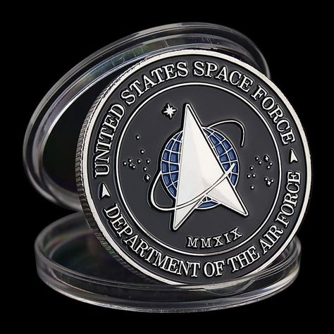 PRICES MAY VARY. Challenge Coin dimension: 1.57 inches in diameter and 0.12 inches thickness. Coin shows the Space Force logo on one side and the Space Challenge coin is 3D engraved with high relief and exquisite details. The coin comes encapsulated in a clear protective case to avoid oxidation. Great addition to your collection,It is an awesome gift for your friends or those who are fond of collecting coins! Space Force Logo, Us Space Force, United States Space Force, Space Force, Coin Design, Challenge Coins, High Relief, New Pins, Visual Design