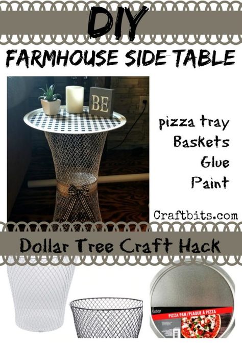 Dollar Tree Basket Side Table — CraftBits.com Basket Side Table, Dollar Tree Baskets, Tree Basket, Diy Side Table, Farmhouse Side Table, Diy End Tables, Tree Craft, Diy Dollar Tree Decor, Dollar Tree Decor