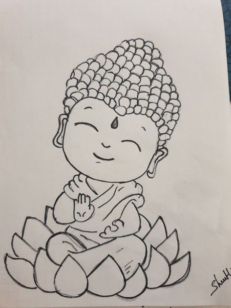 Budha Easy Drawing, Bhudha Image Art Drawing, Budha Cute Drawing, How To Draw A Buddha, Random Cute Drawings Sketches, Sketch Of Buddha, Buddha Embroidery Design, Lippan Art Design For Tracing, Budha Rangoli Designs