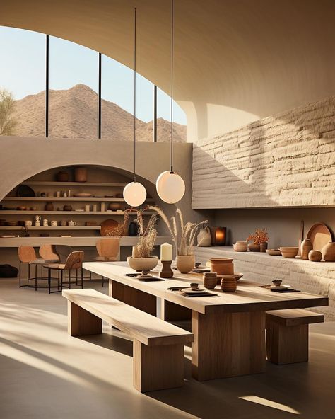 Eco-living made stylish and simple 🌍💡 @idlnasia Follow @breckandfox for more! Desert Interior Design, Desert Interior, Desert Hotel, Aesthetic Architecture, Sustainable Home Decor, House Arch Design, Interior Design Concepts, Compact Kitchen, Eco Living