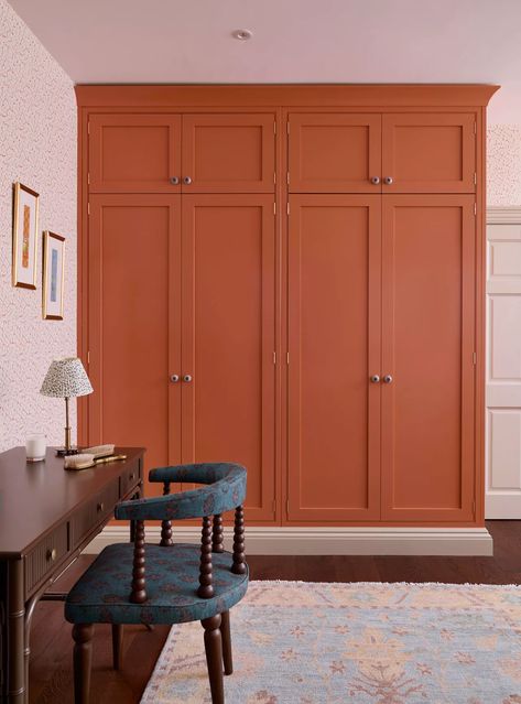 Edward Bulmer, Bedroom Built In Wardrobe, Natural Paint, Painted Wardrobe, Fall Bedroom Decor, Storage Idea, Orange Interior, Bedroom Images, Fall Bedroom