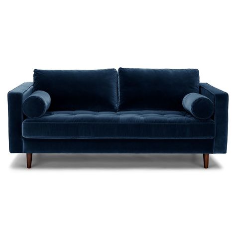 Sven Walnut & Cascadia Blue Velvet 2.5 Seater Sofa | Article Modern Living Room Seating, Blue Velvet Loveseat, Article Sofa, Sven Sofa, Blue Velvet Couch, Velvet Tufted Sofa, Loveseat Living Room, Modern Sofa Couch, Blue Velvet Sofa