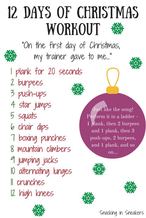 12 Days of Christmas Workout - Snacking in Sneakers Christmas Workout Challenge, 12 Days Of Christmas Workout, Holiday Fitness Challenge, Workout With No Equipment, Exercise Challenge, Christmas Workout, Holiday Workout, Running Clothing, Basketball Workouts