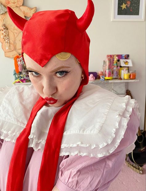 Halloween Vintage Costume, Retro Devil Costume, Vintage Devil Costume, Demon Outfit, Demon Costume, Clown Hat, First Sewing Projects, Funky Hats, Devil Halloween