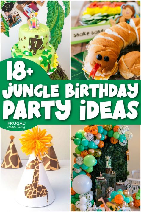 Jungle Animals Birthday Party, Rainforest Theme Birthday Party, Jungle Party Foods, Two The Jungle Party, Jungle Party Food Ideas, Jungle Theme Party Ideas, Jungle Party Games, Rainforest Birthday Party, Jungle Party Ideas