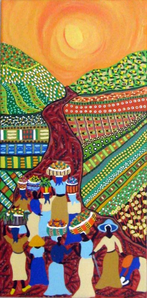 OFF TO MARKET AT SUNRISE ... JANICE ELIZABETH STEWART. Gallery Of Caribbean Art Afro Caribbean Art, Carribean Art Paintings, Caribbean Fantasy Art, Caribbean Folk Art, Caribbean Artists, Caribbean Artwork, Caribbean Art, Chinese Vase, Good Neighbor