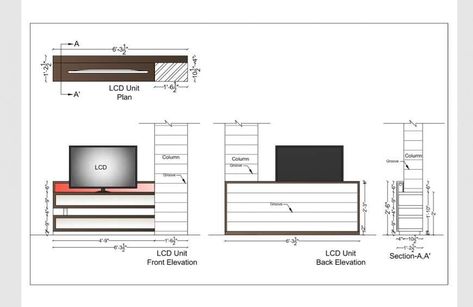 Detail elevation fo Tv unit and showcase 2d view furniture block pdf file Furniture Measurements, Furniture Details Drawing, Concept Sheet, Lcd Panel Design, Console Unit, Hotel Bedroom Design, Drawing Room Furniture, Interior Drawing, Modern Tv Unit Designs