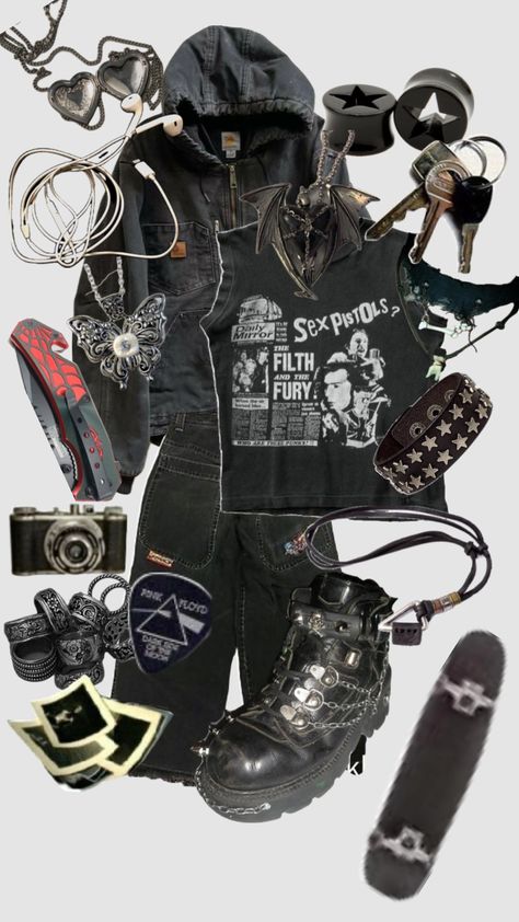 Real Punk Outfits, Punk Acedamia Outfits, Comfy Punk Outfits, Punk Metal Outfits, Punk Style Aesthetic, Vintage Punk Outfits, Punk Essentials, 90s Punk Outfits, Punk Outfits 80s