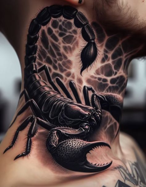 Venom Neck Tattoo, Spider Web Tattoo Elbow Men, Scorpio Tattoo Designs For Men, Scorpion Tattoo On Neck, Scorpion Ankle Tattoo, Chest Neck Tattoo Men, Scorpion Tattoos Men, Neck Tattoo Snake, Scorpion Tattoo Hand