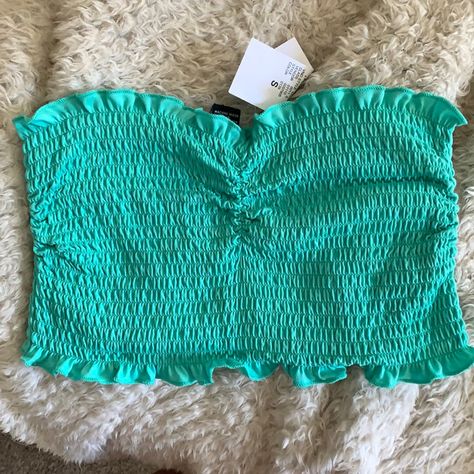 Teal Bando Crop Top Top Bando, Green Tube Top, Tube Top Outfits, Patchwork Crop Top, Plaid Crop Top, Graphic Crop Top, Tie Crop Top, Striped Crop Top, Chevron Print