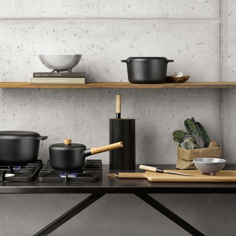 Dwell - The Nordic Kitchen Series - Photo 2 of 5 Apartment 2023, Kitchen Plates, Black Palette, Nordic Kitchen, Kitchen Grill, Kitchen Goods, Milk Shop, Pure Design, Kitchen Pot