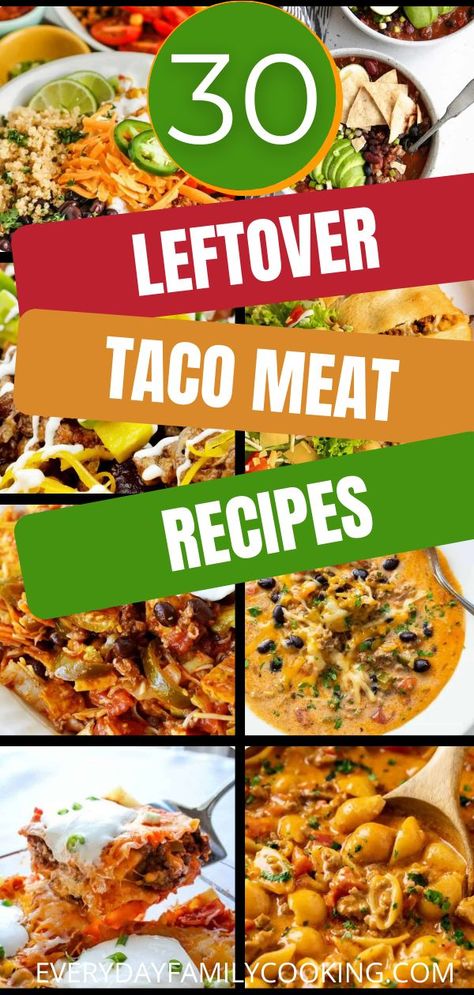 Delicious and easy leftover taco meat recipes to make with extra ground beef or ground turkey seasoned with taco seasonings. I hate getting tossing leftovers in the trash, so finding new and unique ideas on what to do with leftover taco meat and results have been amazing! See all the amazing meal ideas on the blog. Keto Recipes With Taco Meat, What To Do With Leftover Chicken Taco Meat, What To Do With Leftover Taco Meat Ground Beef, Taco Meat Uses, Dinners With Taco Meat, Recipes For Taco Meat, What Can I Make With Taco Meat, What To Do With Left Over Taco Meat Beef, How To Use Leftover Taco Meat