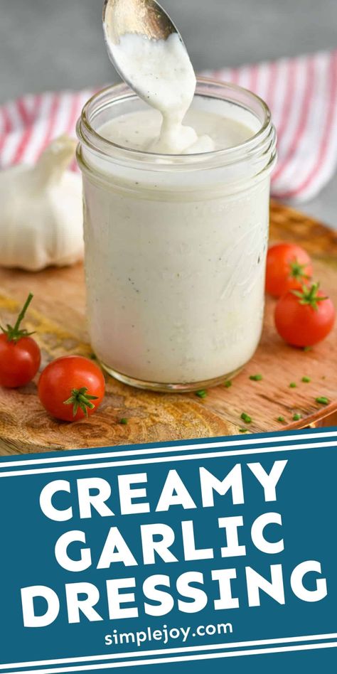 Creamy Garlic Dressing is so easy to make at home, and perfect for a side salad to accompany dinner. Garlic Salad Dressing Recipe, Mayo Salad Dressing, Creamy Garlic Dressing, Healthy Dressing Recipes, Garlic Salad, Garlic Salad Dressing, Garlic Dressing, Salad Dressing Recipes Healthy, Delicious Salad Dressings