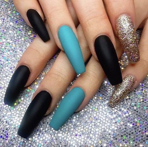 Teal Acrylic Nails, Teal Nails, Nail Blue, Modern Nails, Matte Nails Design, Colorful Nails, Dipped Nails, Girls Nails, Pretty Acrylic Nails