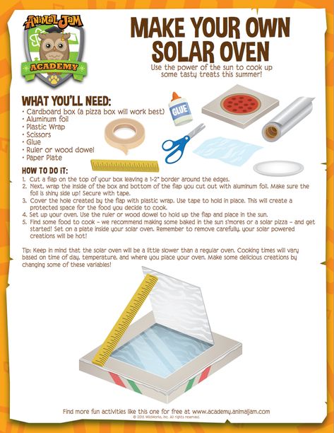 Solar Oven - Animal Jam Academy Solar Oven, Science Projects For Kids, Science Activities For Kids, Animal Jam, Preschool Science, Homeschool Science, Science Experiments Kids, Science Fair, Stem Activities