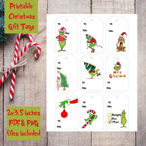 Print at home Grinch Christmas Gift Tags Free Printable Grinch Christmas Gift Tags, Grinch Gift Tags Free Printable, Gift Tag Svg Free, Tag Svg Free, Grinch Gift Tags, Grinch Village, Grinch Printable, Gift Tag Svg, Printable Gift Tags