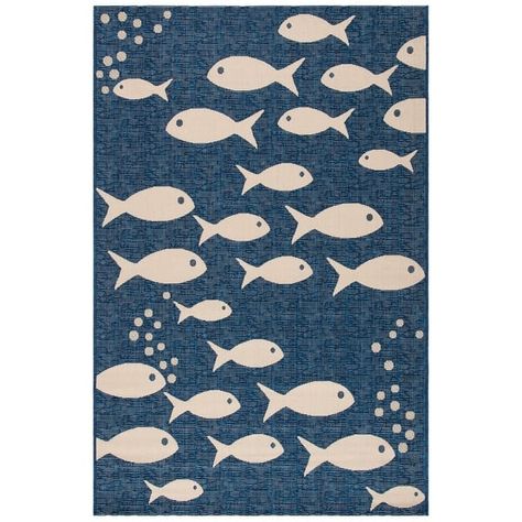 SAFAVIEH Courtyard Illa Indoor/ Outdoor Waterproof Patio Backyard Rug - On Sale - Bed Bath & Beyond - 10208566 Coastal Rug, Backyard Rugs, Trendy Rug, Rug Navy, Fish Motif, Coastal Rugs, Navy Rug, Navy Area Rug, Fish Print