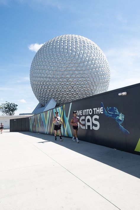 Outside view of Epcot Ball Ride in Orlando Disney World Views Orlando Disney World, Epcot Rides, Orlando Disney, Spaceship Earth, Disney Orlando, Disney Tips, Disney World Tips And Tricks, My Family, Theme Park