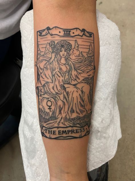 Empress Card Tattoo, The Empress Tarot Card Tattoo, The Empress Tattoo, Empress Tarot Card Tattoo, The Empress Tarot Tattoo, Divination Tattoo, Meaningless Tattoos, Empress Tattoo, The Empress Tarot