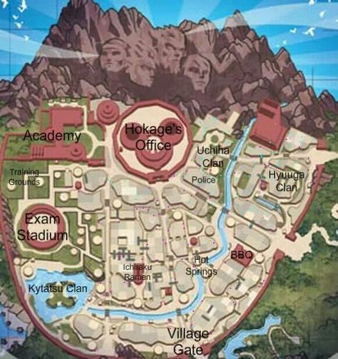 Map Of Naruto World, Hidden Villages Naruto, Naruto Visual, Naruto World Map, Konohagakure Village, Naruto Village, Naruto Shifting, Naruto Leaf Village, Naruto World