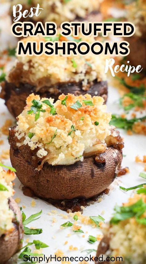 Mushroom Appetizers, Crab Stuffed Mushrooms, Creamy Crab, Crab Stuffed, Make Ahead Appetizers, Stuffed Mushroom, Seafood Appetizers, Stuffed Mushroom Caps, Thanksgiving Appetizers