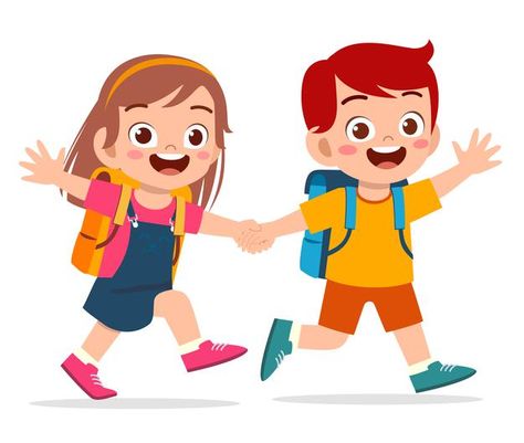 Premium Vector | Cute kid boy and girl holding hand and go to school together Hands Holding Water, Boy And Girl Drawing, Girls Holding Hands, School Equipment, Kids Graduation, Boy And Girl Cartoon, Water Drawing, Kid Boy, Cartoon Boy